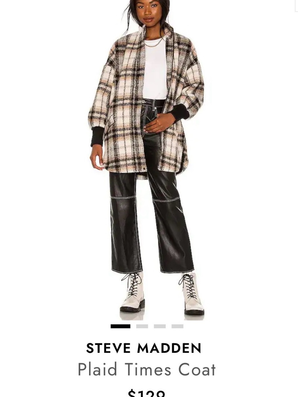 BB Dakota Steve Madden Plaid Shirt Jacket in Cream, Black & Brown